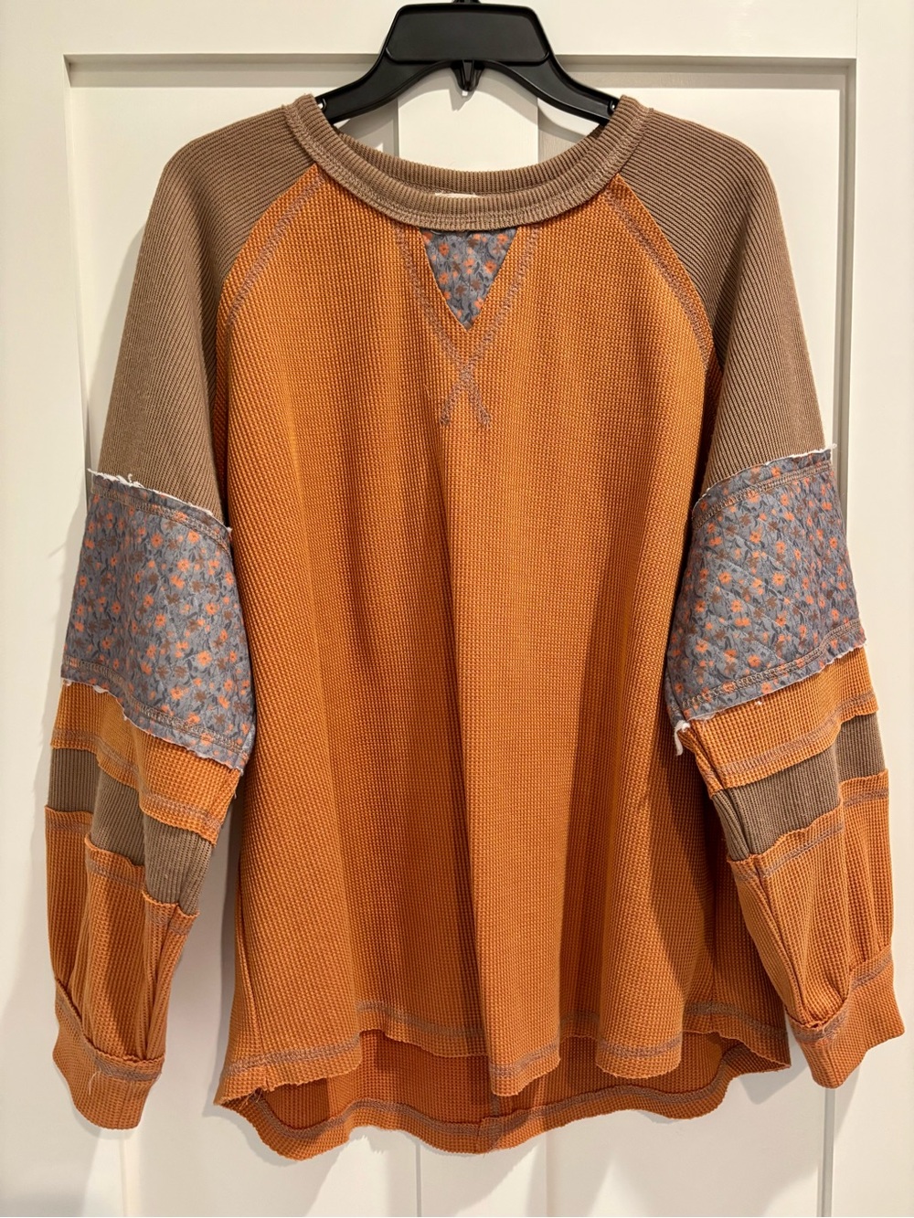 POL Orange Patchwork Thermal Sweater